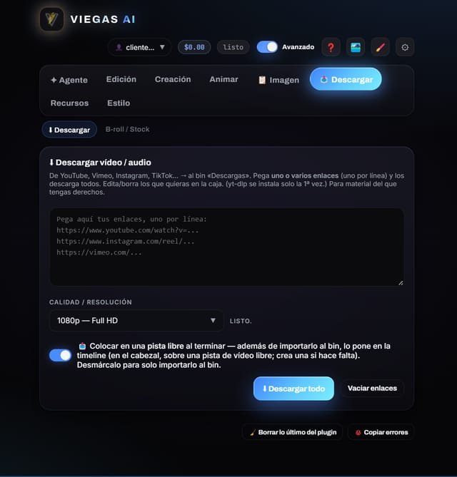 Descargar video y audio — Viegas AI