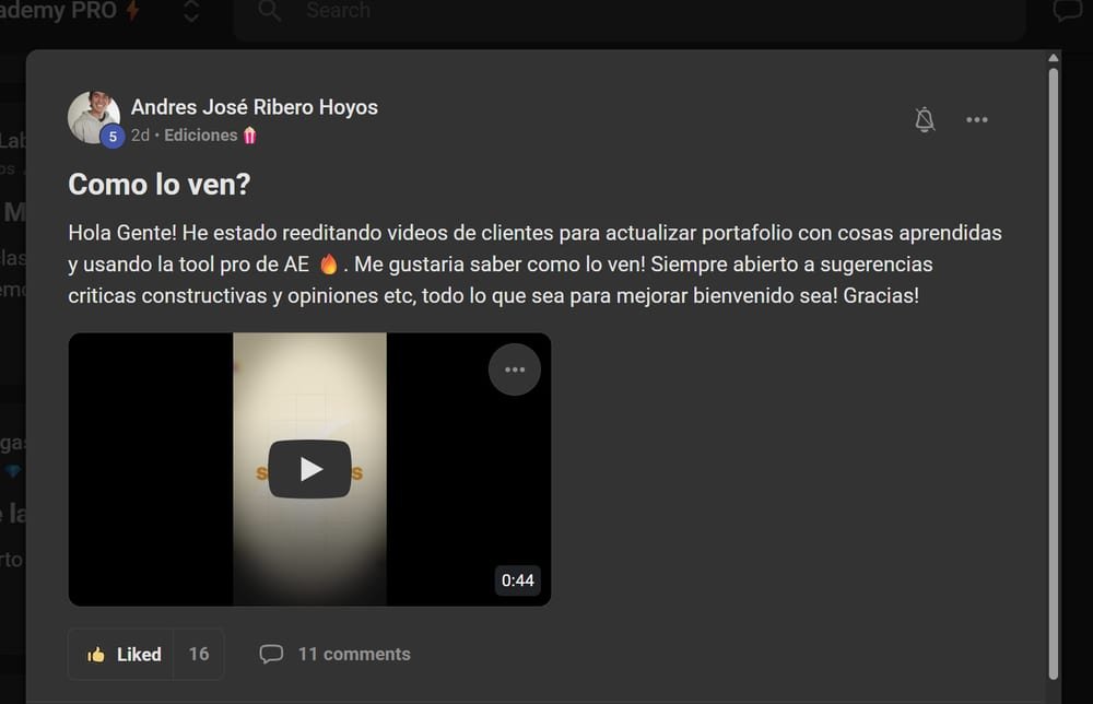 Post de Andrés José en la comunidad