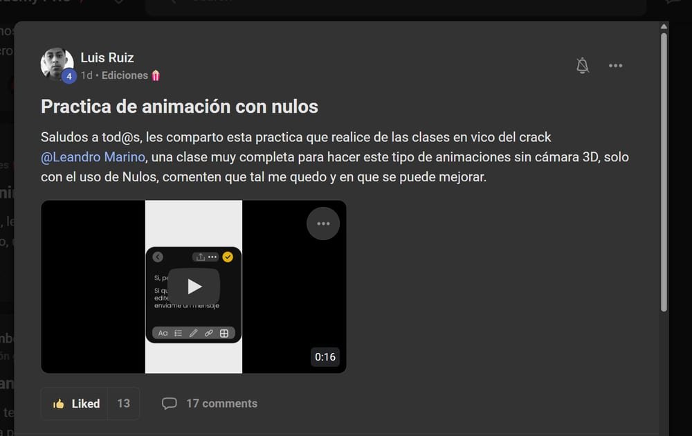 Post de Luis Ruiz en la comunidad