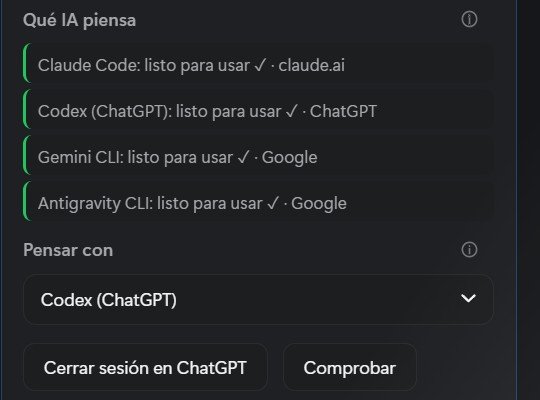 Selector de IA en Viegas Bridge: Claude, ChatGPT, Gemini y Antigravity