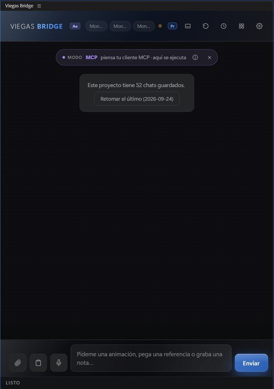 El panel de Viegas Bridge dentro de After Effects