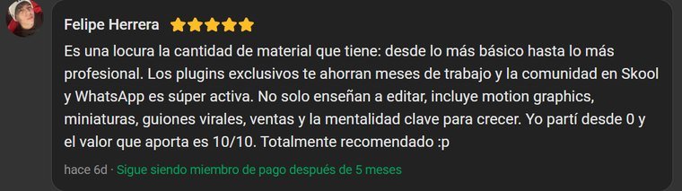 Reseña de un alumno de Viegas Academy PRO en Skool